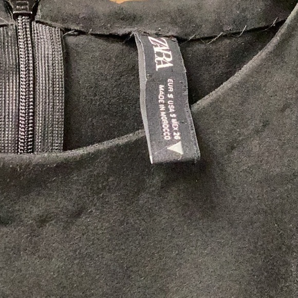 Zara Faux Suede Long Sleeve Ruffle Puff Sleeve Black Dress Size Small - Picture 4 of 6